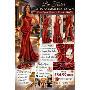 Liv Foster Satin Asymmetric Gown – Spice – Size 6 – NWT